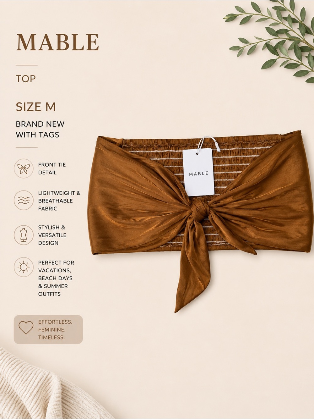 MABLE Women's Brown Front Tie Crop Top
